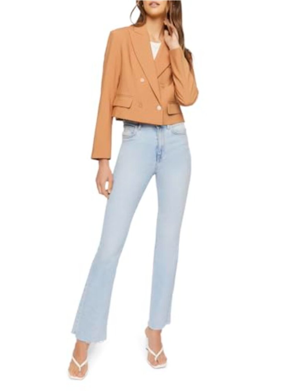 Double-Breasted Cropped Blazer Peak Lapel Lightweight Office Jacket